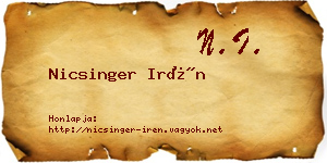 Nicsinger Irén névjegykártya